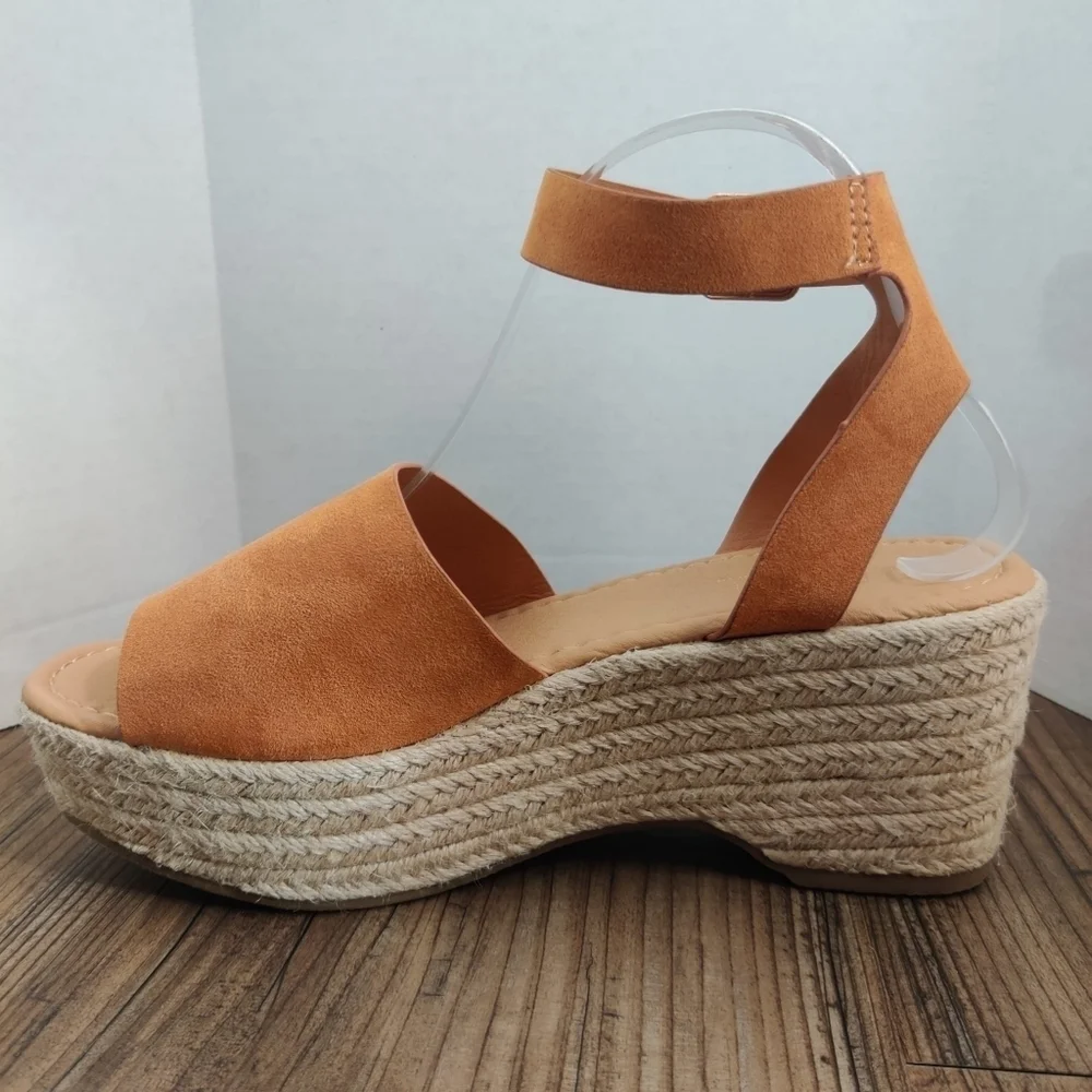 ROUGE Tradition Espadrille Sandals Ankle Strap Tan Faux Suede Platform Women 8.5